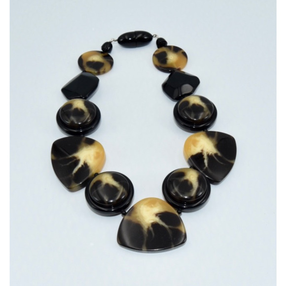 Angela Caputi Italy Massive Faux Tortoise Resin Chocker Statement Necklace - Picture 3 of 4